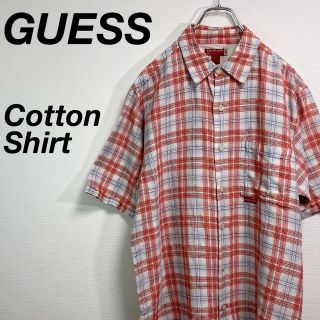 ゲス(GUESS)のアラブ製 古着 ゲス 半袖シャツ L レッド チェック柄(シャツ)