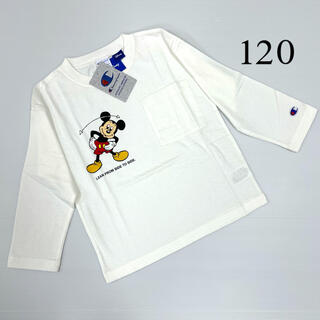 チャンピオン(Champion)の新品12893白長袖Tシャツ120cmミッキー×チャンピオンディズニーコラボ(Tシャツ/カットソー)