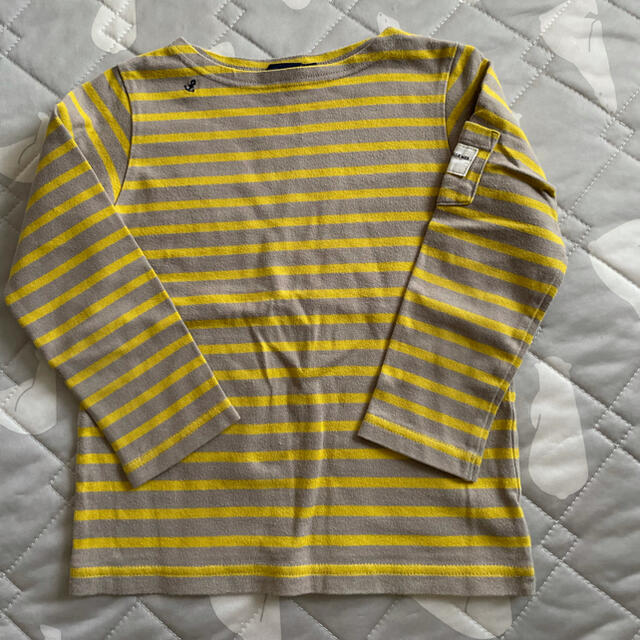 PETIT BATEAU(プチバトー)のソルボア　ボーダーカットソー　グレー、イエロー キッズ/ベビー/マタニティのキッズ服男の子用(90cm~)(Tシャツ/カットソー)の商品写真