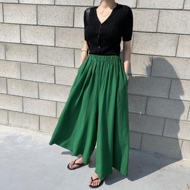 【グリーン】レディース ガウチョ パンツ ワイド パンツ リネン 大きいサイズ  レディースのスカート(ロングスカート)の商品写真