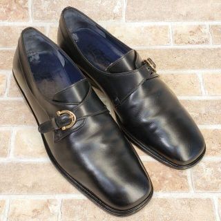 サルヴァトーレフェラガモ(Salvatore Ferragamo)の美品 フェラガモ ☆ モンクストップ レザー ドレスシューズ 7.5 革靴 黒(ドレス/ビジネス)