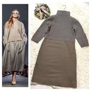 マックスマーラ(Max Mara)の本物 高級 マックスマーラ ハイネック ケーブルニット切替 ワンピース L (ひざ丈ワンピース)