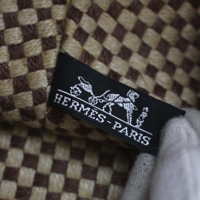 Hermes(エルメス)のエルメス パニエバス トートバッグ ハンドバッグ 市松模様 麻 リネン 茶 レディースのバッグ(トートバッグ)の商品写真