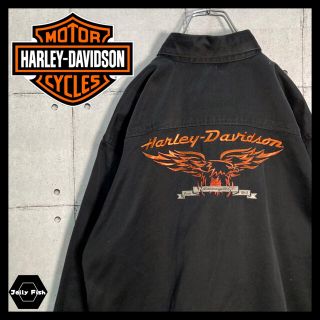 ハーレーダビッドソン(Harley Davidson)の【入手困難】90s ハーレーダビッドソン 長袖 ワークシャツ イーグル刺繍 黒(シャツ)