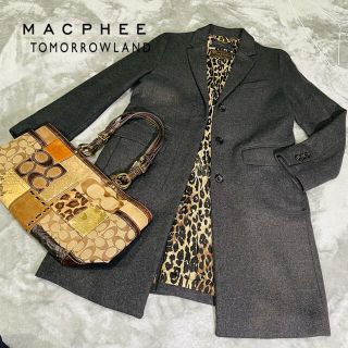 マカフィー(MACPHEE)の【MACPHEE】ロングコート　ヒョウ柄　ダークグレー　M　人気　カシミヤ(ロングコート)