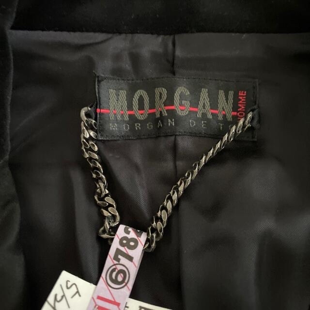 MORGAN HOMME(モルガンオム)のモルガン　メンズ　ジャケット　スーツ　ベロア　L 黒　フォーマル　結婚式　秋冬 メンズのジャケット/アウター(テーラードジャケット)の商品写真