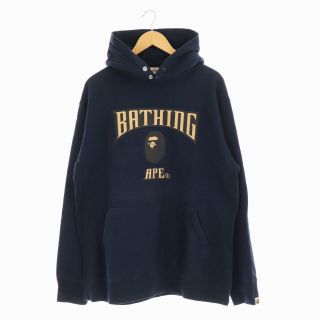 アベイシングエイプ(A BATHING APE)のアベイシングエイプ 大猿プリントプルオーバーパーカー スウェット 長袖 L 紺(パーカー)