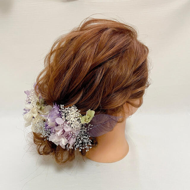 ✴︎ドライフラワー髪飾り✴︎紫グレー和装ヘア飾り成人式ヘア飾り成人式飾り結婚式