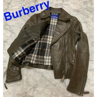 バーバリーブルーレーベル(BURBERRY BLUE LABEL)のバーバリー　ブルーレーベル　羊革　ノバチェック　ライダースジャケット　38(ライダースジャケット)