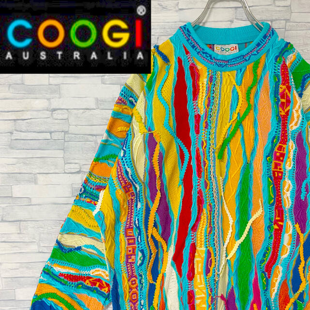 三児のパパの古着屋さんです【希少激レア】美品coogi クージー 立体 編込み 3Dニット  マルチカラー