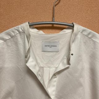 UNITED ARROWS ユナイテッドアローズ シャツ トップス オレンジ 38(M) 長袖 バンドカラー ロング シアー ラミー 麻 おしゃれ シンプル 無地 きれいめ 大人女子 ブランド 上品 カジュアル フェミニン 着回し 薄手 ガーリー【レディース】