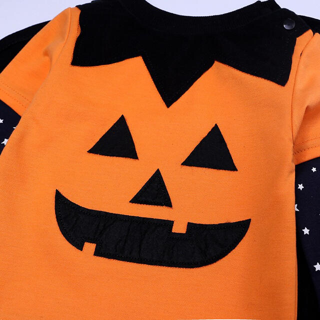ハロウィン　かぼちゃ　コスプレ　上下セット　マント　帽子　4点セット　100cm エンタメ/ホビーのコスプレ(衣装一式)の商品写真