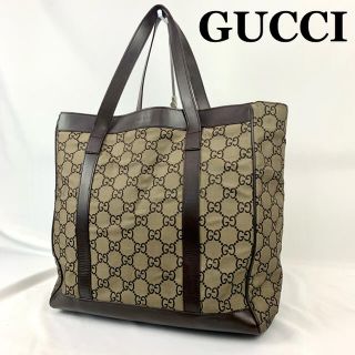 グッチ(Gucci)の【美品】 グッチ トートバッグ GG ブラウン ベージュ レザー キャンバス(トートバッグ)