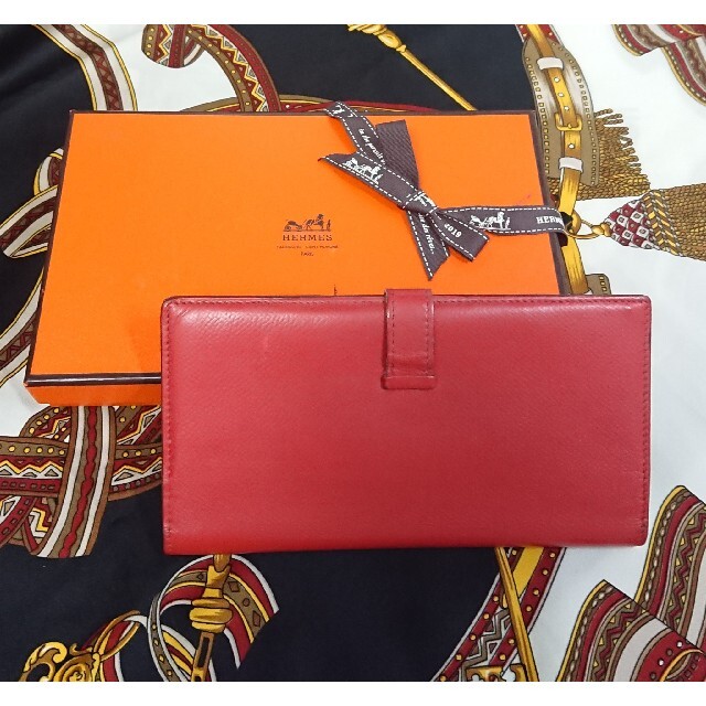 Hermes(エルメス)の【RandP様 専用】美品！正規品 エルメス ベアン長財布 オレンジ  刻印□C レディースのファッション小物(ポーチ)の商品写真