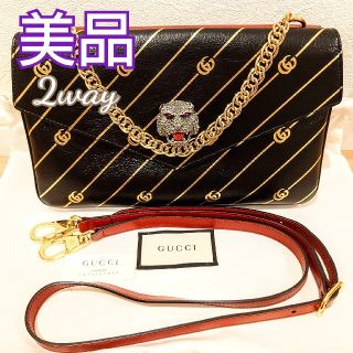 グッチ(Gucci)の美品GUCCI アニマリエキャットヘッド GGマーモント 2wayチェーンバック(ショルダーバッグ)