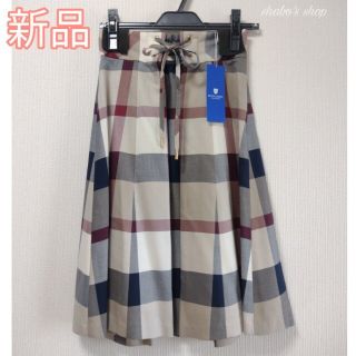 バーバリーブルーレーベル(BURBERRY BLUE LABEL)の新品★ブルーレーベル　クレストブリッジチェックエアリーツイルスカート　ベージュ(ひざ丈スカート)