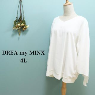 DREAmyMINX  ホワイト　カットソー　長袖　大きいサイズ　Vネック　4L(カットソー(長袖/七分))