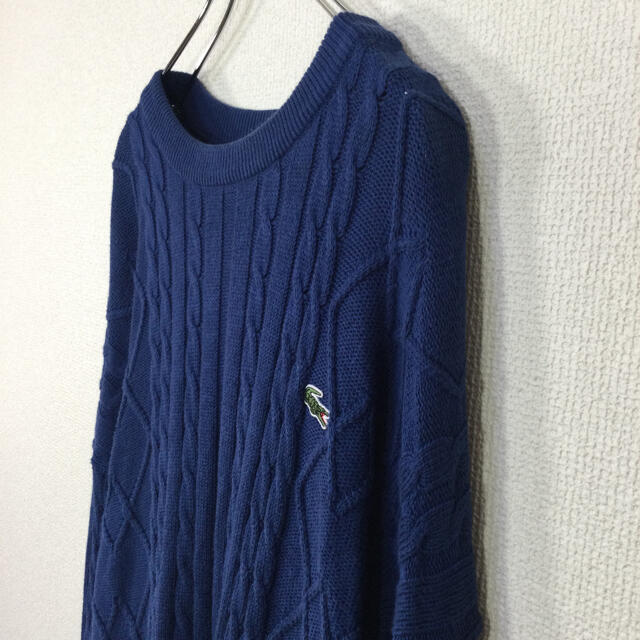 LACOSTE(ラコステ)の【90s、文字ワニ】ラコステ/LACOSTE アランニット　セーター　青色 メンズのトップス(ニット/セーター)の商品写真