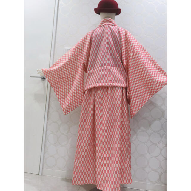 着物リメイク ピンク 矢絣柄 ショート丈羽織 ロングスカート