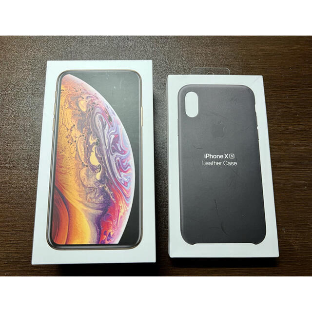 iPhone Xs Gold 256GB SIMフリー 純正レザーケース付