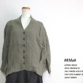 【08Mab】9番手リネン裾タックジャケット★カーキ★Ｆ★新品