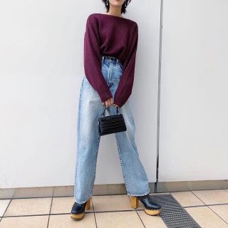 マウジー(moussy)のMOUSSY BOATNECK 2WAY KNIT TOP パープル マウジー(ニット/セーター)