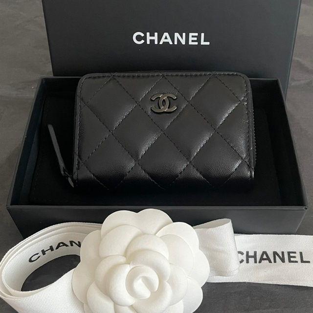 ファッション小物CHANEL  マトラッセ　クラシック ジップ　コインケース　ソーブラック