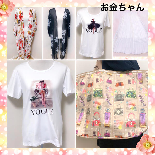 お金ちゃん ★花柄シアーロングシャツ＆プリーツスカート＆大容量バッグ＆Tシャツ