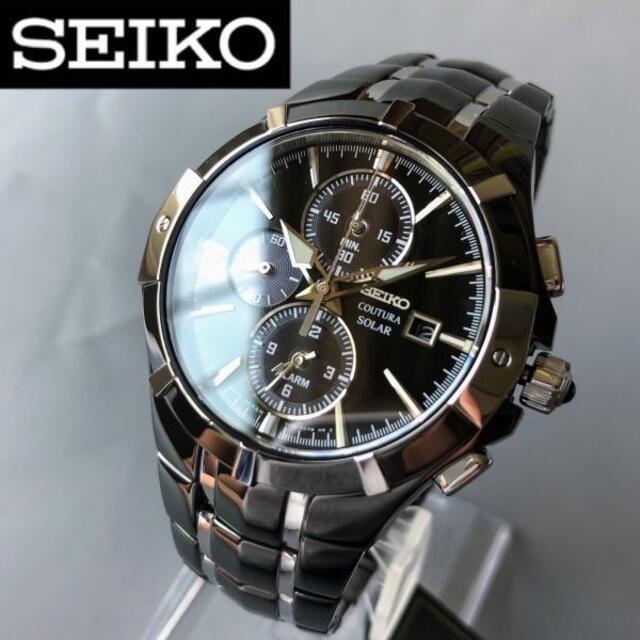 【新品】セイコー 光沢あるブラック加工★SEIKO ソーラー 腕時計 メンズ