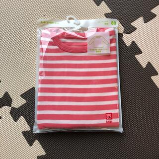 ユニクロ(UNIQLO)の未開封　80サイズ　長袖　ボーダー　ピンク(シャツ/カットソー)