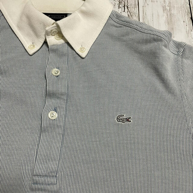 LACOSTE(ラコステ)の【人気】美品 90sラコステ 長袖BDポロシャツ L ストライプ 刺繍ロゴ 古着 メンズのトップス(ポロシャツ)の商品写真