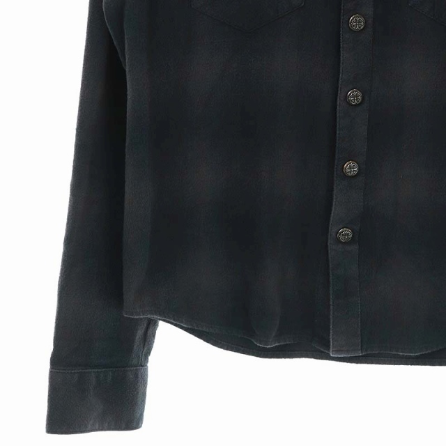 Chrome Hearts(クロムハーツ)のクロムハーツ ネルシャツ 長袖 レザーパッチ 切替 フローラルクロスボタン 黒 メンズのトップス(シャツ)の商品写真