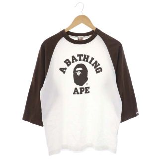 アベイシングエイプ(A BATHING APE)のアベイシングエイプ 大猿プリント ラグラン七分袖カットソー Tシャツ M 白 茶(その他)