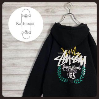 日本産】STUSSY ステューシー クラウンロゴプリントスウェット L