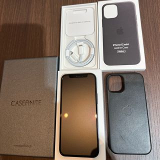 iPhone12 mini 128GB 黒SIMフリー96% 純正レザーケース付