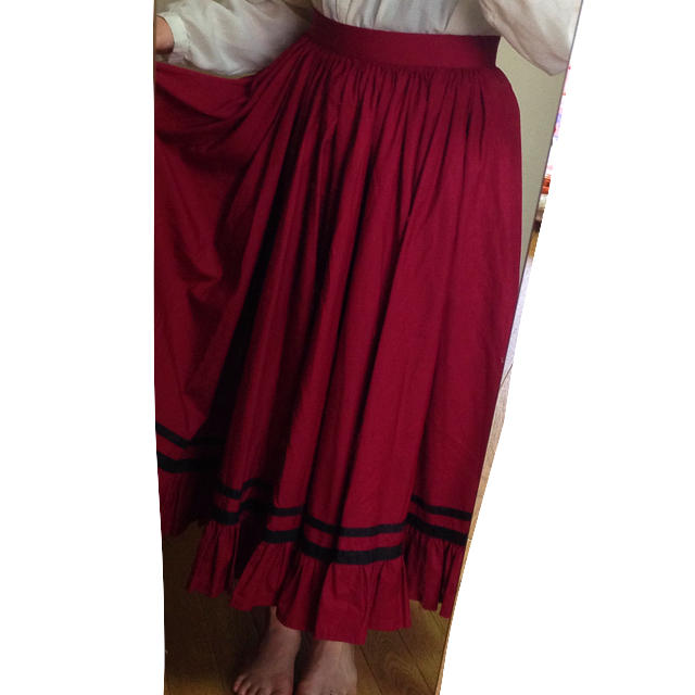 Grimoire(グリモワール)のヴィンテージ 全円 ボルドー ロングスカート レディースのスカート(ロングスカート)の商品写真