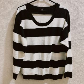 アズールバイマウジー(AZUL by moussy)のボーダーニットカットソー プルオーバーオーバーサイズブラックオフホワイト秋服冬服(ニット/セーター)