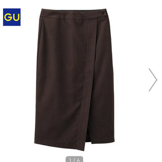ジーユー(GU)の新品未使用タグ付き✨GU ラップスカート　ブラウンチェック　膝下丈(ひざ丈スカート)