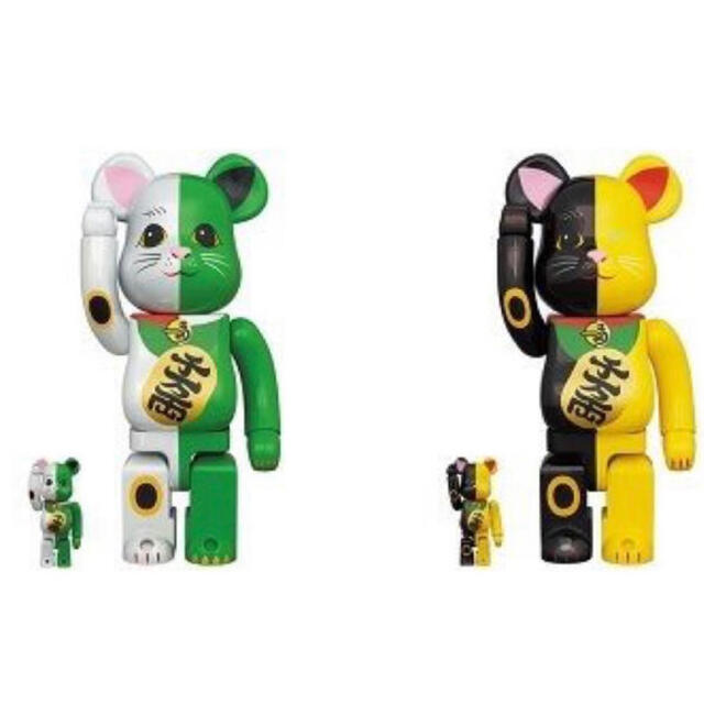 BE@RBRICK 招き猫 100%&400% 白×緑 黄×黒 2体セット