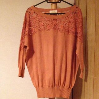 ダブルクローゼット(w closet)のw closet レースニット②オレンジ(ニット/セーター)