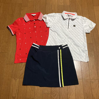 ランバン(LANVIN)のランバン　ゴルフ　レディース　ポロシャツ2枚、スカート1点Lサイズ3点セット売り(ウエア)