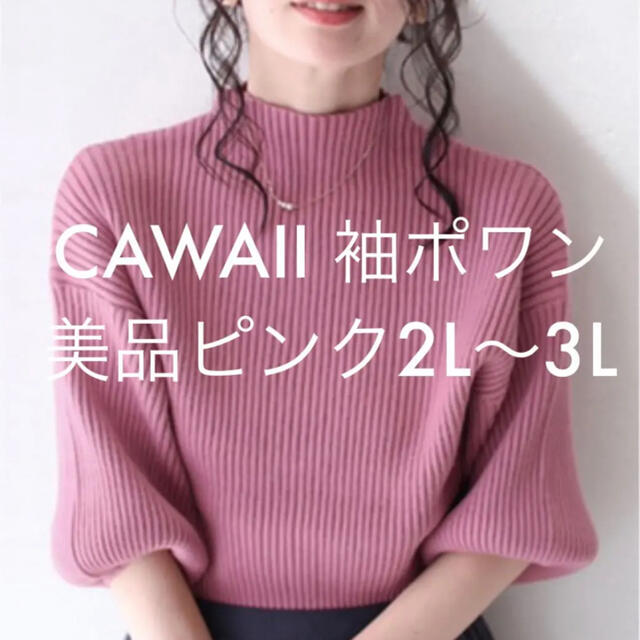 cawaii(カワイイ)の美品　cawaii 袖ポワンとオフネックのリブニットトップス　ピンク　2L〜3L レディースのトップス(ニット/セーター)の商品写真