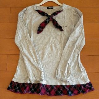 コムサイズム(COMME CA ISM)の女の子 COMME CA ISM リボン付き チェック切り替え カットソー(Tシャツ/カットソー)