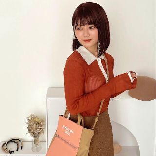 新品タグ付　シアー衿付きニット　茶色　オレンジ　LILY BROWN