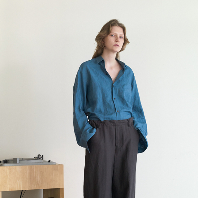 SUNSEA JOHNNY D.LINEN SHIRTS/BLUE