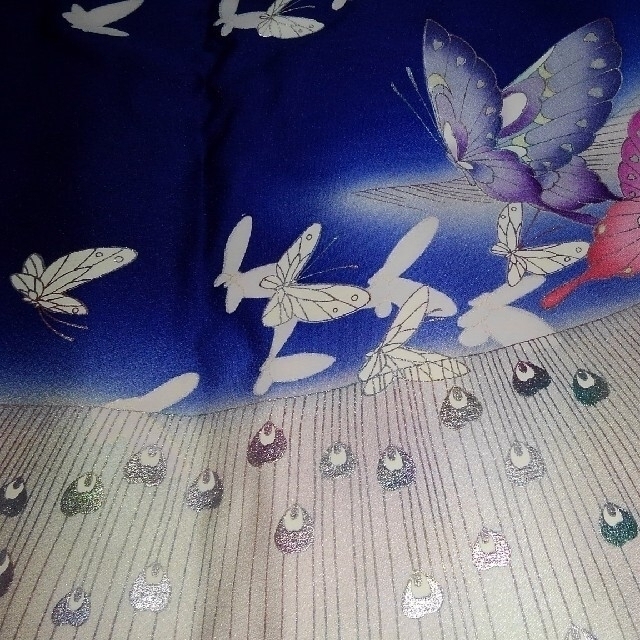 蝶キラキラ☆正絹振袖 レディースの水着/浴衣(振袖)の商品写真