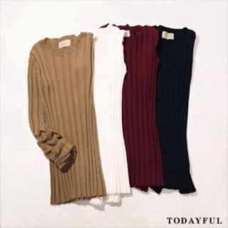 トゥデイフル(TODAYFUL)のTODAYFUL ワイドリブニット シンプル リブ 無地 秋冬 長袖 レッド(ニット/セーター)