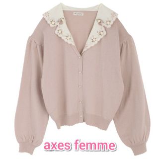 〚axes femme〛(M)　華やかローズガーデン襟ニットカーディガン