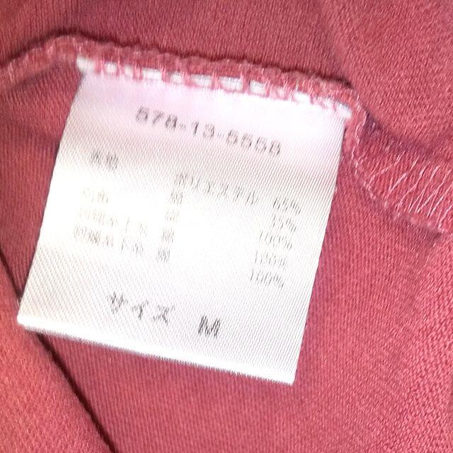 カットソー　袖刺繍　半袖　五分丈　レディース　エンジ　レッド レディースのトップス(Tシャツ(半袖/袖なし))の商品写真