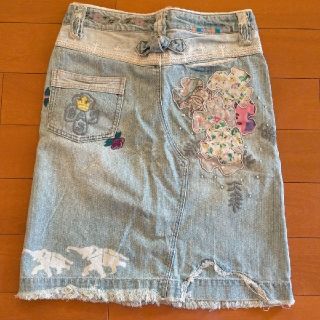 アズノウアズ(AS KNOW AS)のas know as エスニック 刺繍 パッチワーク デニ(ひざ丈スカート)